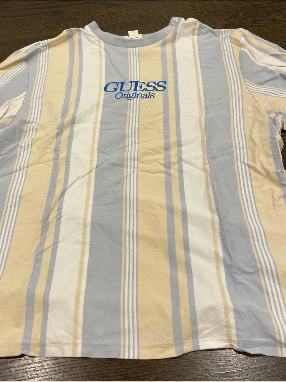 Guess Men’s Striped Short-Sleeve Shirt in Blue & Cream